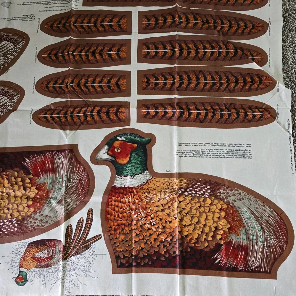 Cranston Print Works Ring-Necked Pheasant Fabric Panel Cut Sew Plush Vintage OS